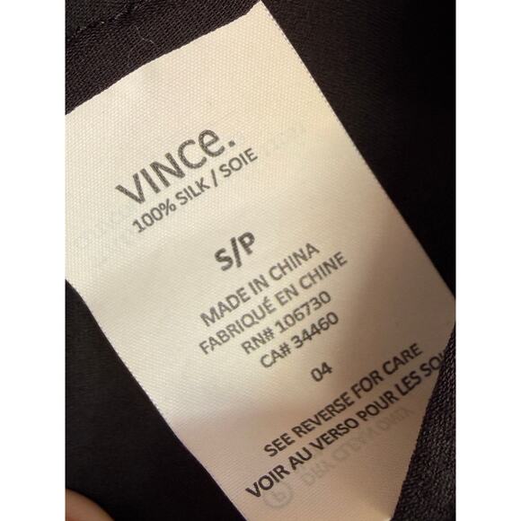 Vince Black 100% Silk Button Front Blouse White Contrast Trim Size Small - Picture 4 of 4